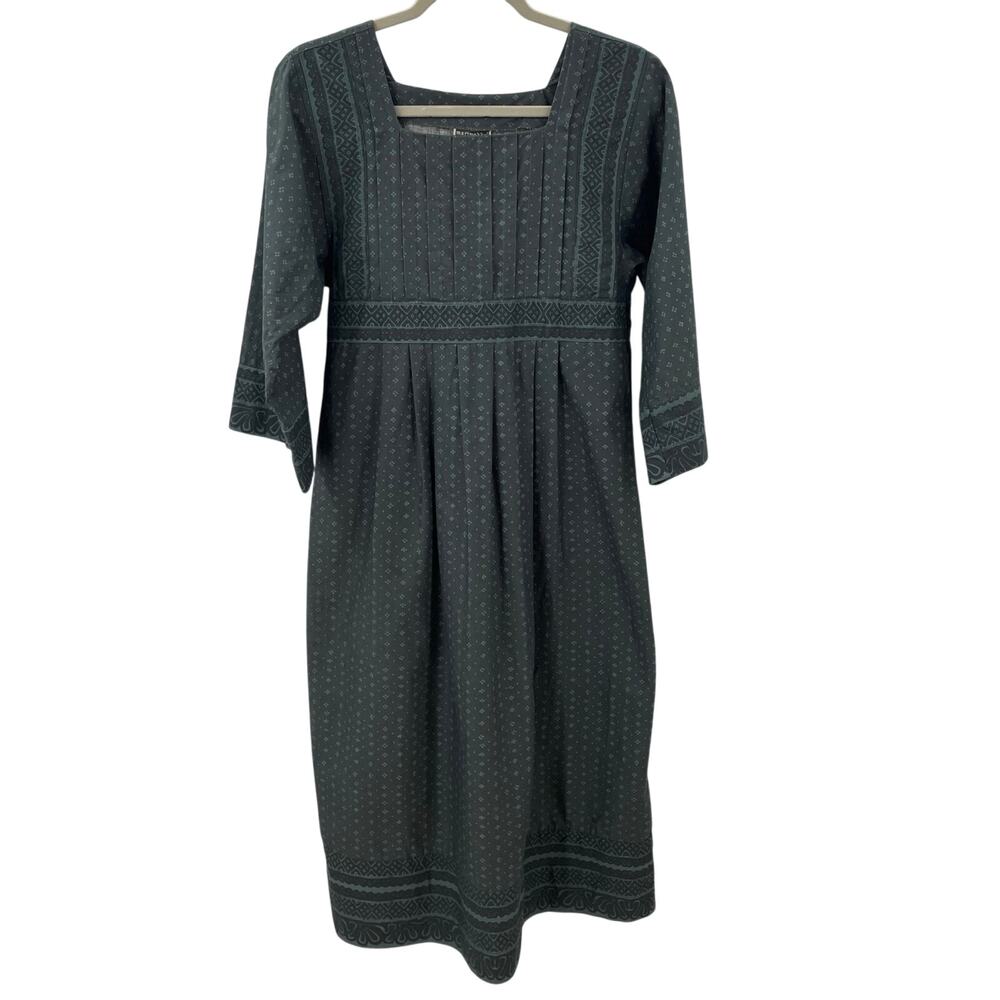Marimekko 8 Mila Dress Muija Print Vintage 1970s Charcoal Gray Midi Scandinavian